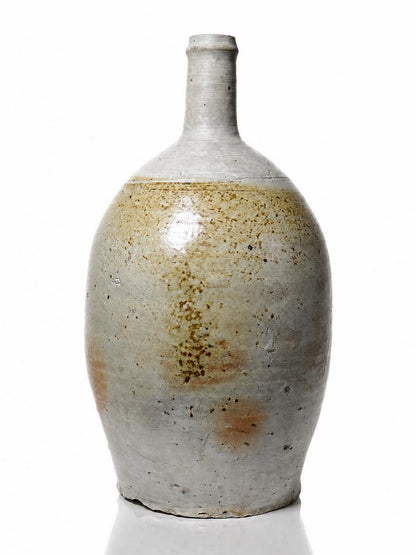 Vintage Steingut Korbflasche aus Puisaye mit Aschelasur