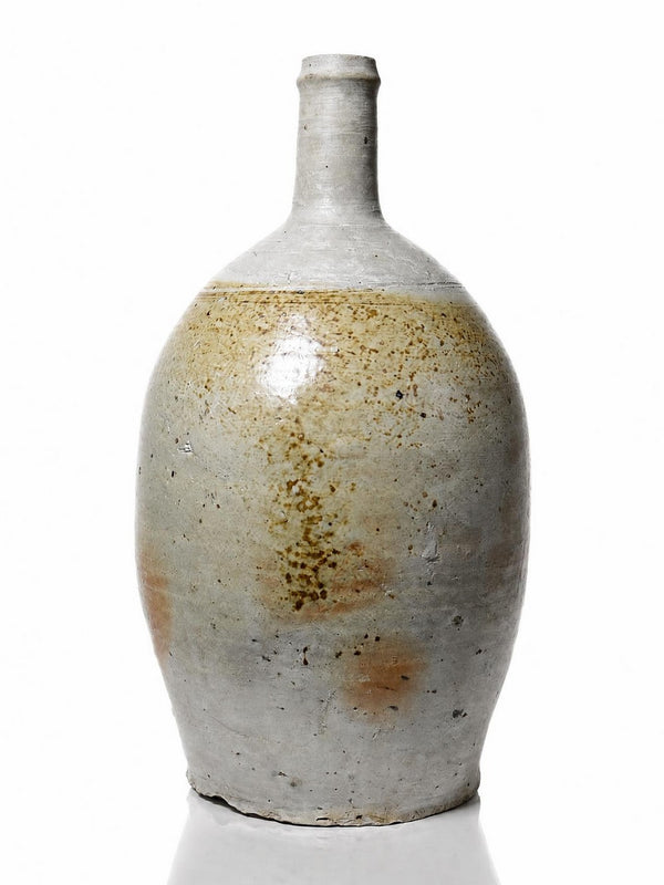 Vintage Steingut Korbflasche aus Puisaye mit Aschelasur