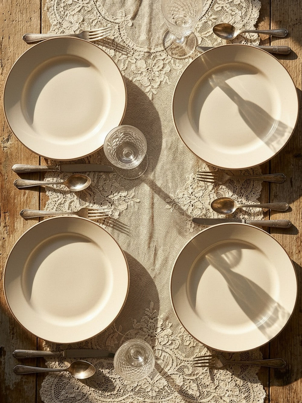 Vintage Suppenteller Set von 5 aus Eisenstein weiß creme Geschirr