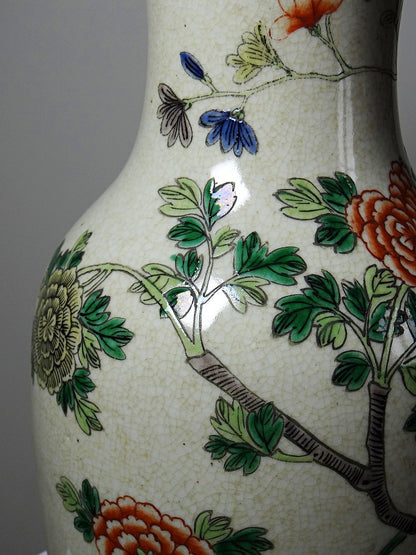 Vintage Vase "Chenghua" aus Porzellansteinzeug mit Craquelé, Famille Verte