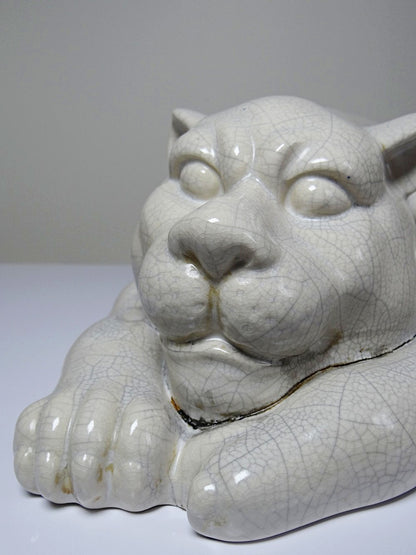 Vintage Panther Figur aus craqueliertem Steingut