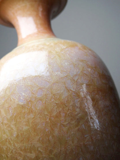 Vintage Vase von Bernard Guipouy für Atelier du Bol Doré kristalline Glasur Beige