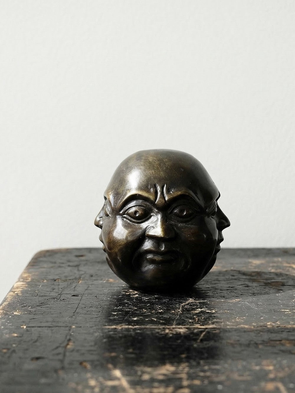 Vintage Buddha Kopf viergesichtig aus patiniertem Messing dunkelbraun gold Asien