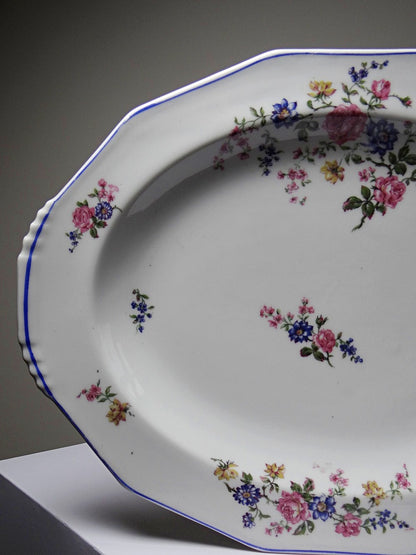Vintage Servierplatte von Bernardaud für B und C° mehrfarbiges Blumendekor Porzellan