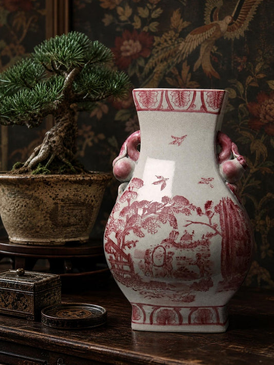 Vintage Balustervase Chinoiserie mit Pfirsichgriffen Staffordshire England