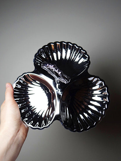 Vintage Servieraccessoire mit 3 Schälchen aus versilbertem Metall, Muscheldekor