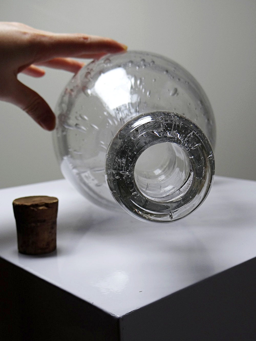 Vintage Flasche Servieraccessoire durchsichtig, Glas, Kork