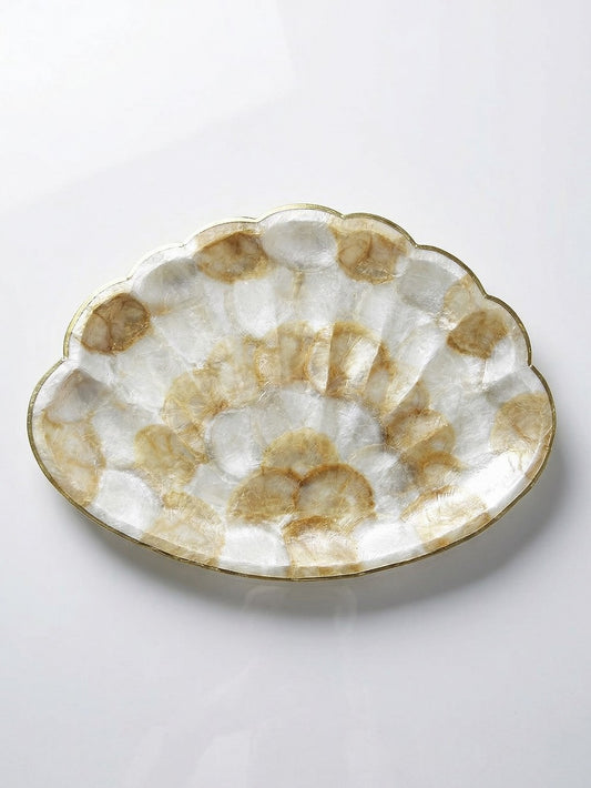 Vintage Servieraccessoire Perlmutt Muschel Tablett aus Messing bicolor Gold