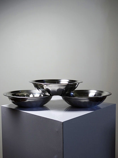 Vintage Salatschüssel Set von 3 aus Edelstahl in Silber, 1980er