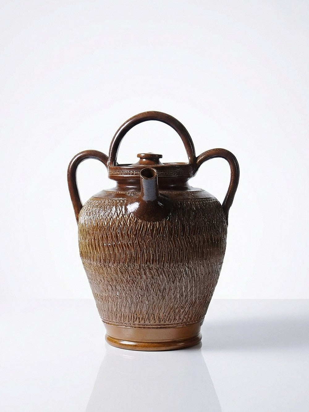 Vintage Wasserkrug von Beauvais oder Bonny für Beauvais oder Bonny, braun glasiert, silberglanz