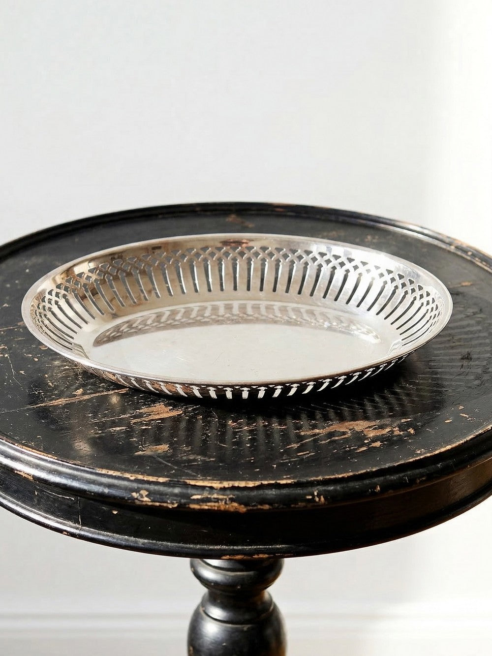Vintage Brotkorb oval aus Metall versilbert, durchbrochen, 1950er-1970er