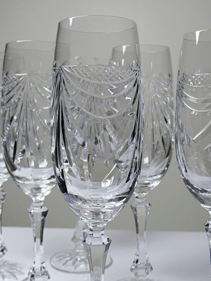 Vintage Champagnerflöte Gérard Set von 6 Kristall aus Lothringen, durchsichtig, Geschirr