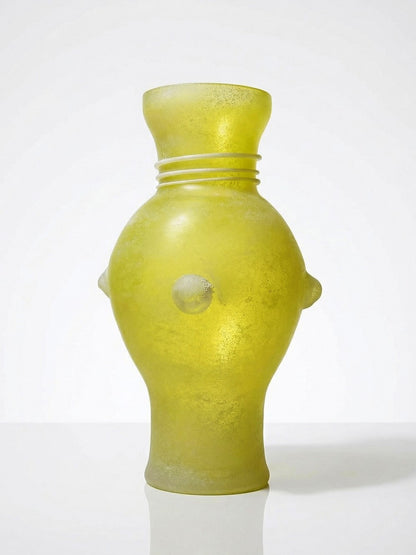Vintage Vase Murano Scavo Gelb von Seguso Vetri d’Arte, mattiertes Glas, balusterförmig