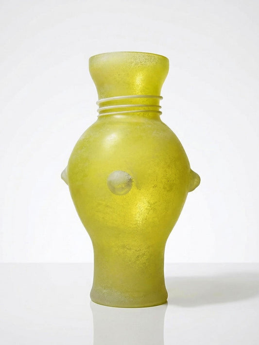 Vintage Vase Murano Scavo Gelb von Seguso Vetri d’Arte, mattiertes Glas, balusterförmig