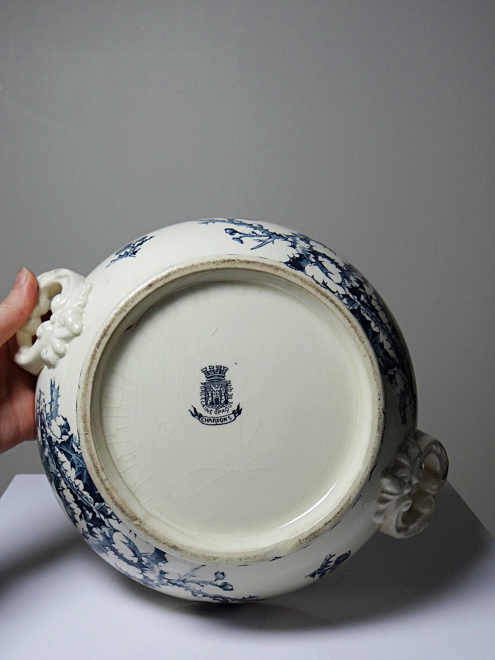 Vintage Suppenterrine Chardons von Gien für Porcelaine Opaque de Gien blau dunkelblau