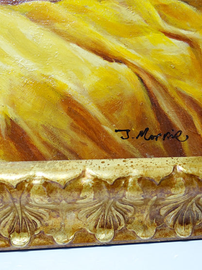 Vintage Gemälde "Nu au coussin" "La paresseuse" von J.Morrie/J.Marrie für Morillo Gelb/Braun