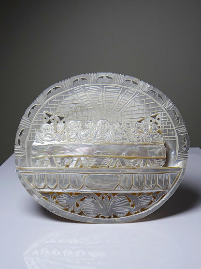 Vintage Votivtafel "The Last Supper" aus Bethlehem, Perlmutt geschnitzt und durchbrochen