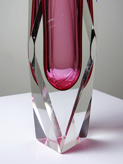 Vintage Vase Sommerso von Flavio Poli oder Alessandro Mandruzzato für Seguso Vetri rosa klar