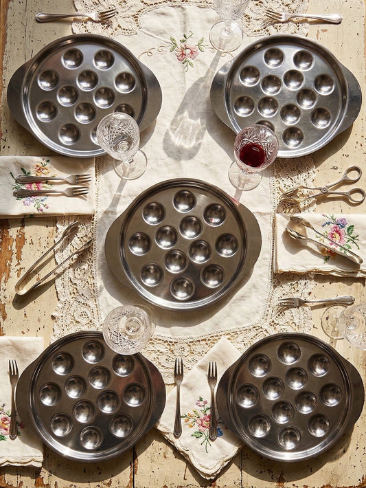 Vintage Schneckentablett Set von 6, Frankreich, 1980er-90er, Inox 18/10, Edelstahl, Silber