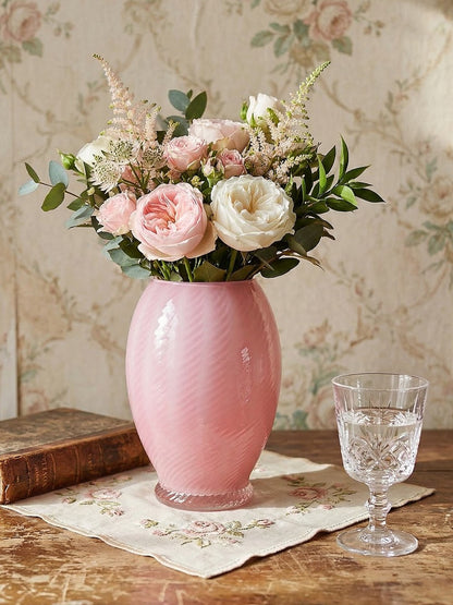 Vintage Vase Murano Empoli aus rosa Opalglas, transparenter Fuß