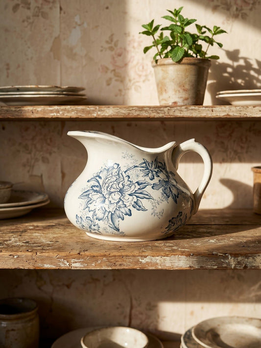 Vintage Waschkrug "Floréal" von Givors mit floralem Dekor XIXe