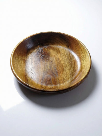 Vintage Holzschale Teak oder Akazie Braune Rille 23 cm Durchmesser 5,3 cm Höhe