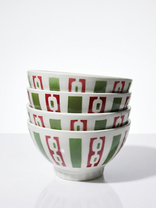 Set von 4 Vintage Kaffeeschale Badonviller Art Déco Dekor