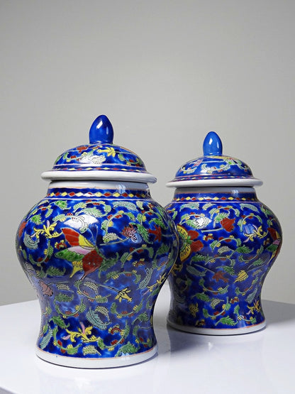 Vintage Set von 2 Ingwertopf von Kangxi Nian Zhi für China blau