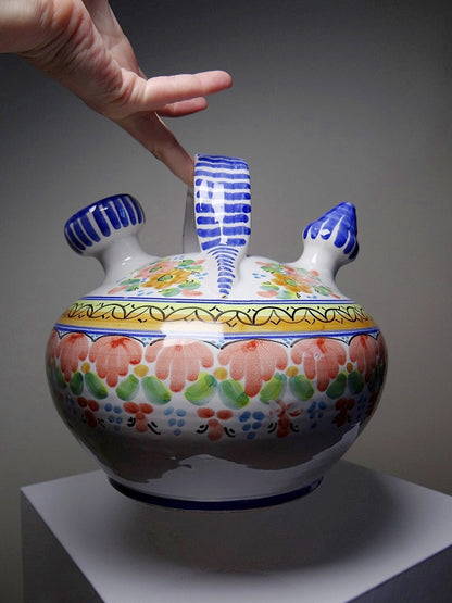 Vintage Wasserkrug mit Blumen, mehrfarbig, aus Keramik, Spanien
