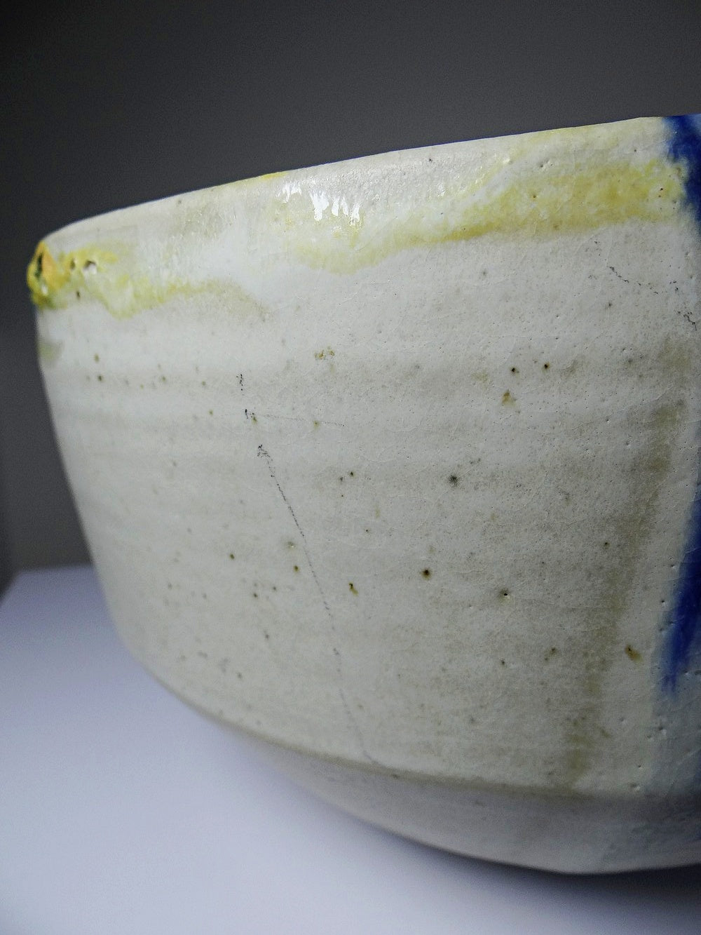 Vintage Salatschüssel aus Steinzeug, signiert, beige, UH/AH, groß 27 cm