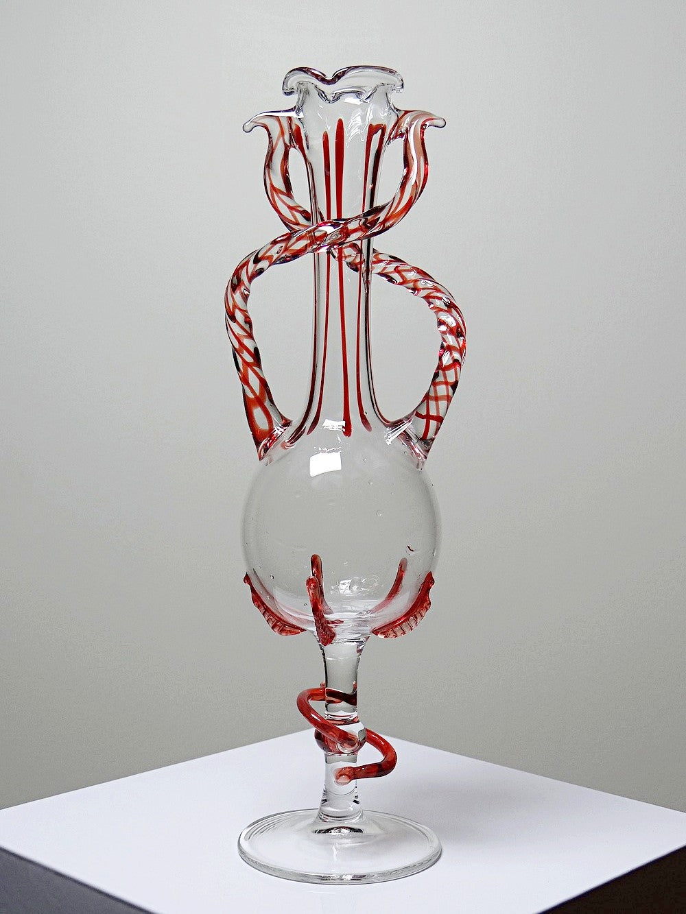 Vintage Vase Filigrana/Zanfirico von Murano Rot