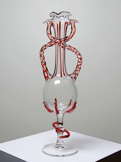 Vintage Vase Filigrana/Zanfirico von Murano Rot