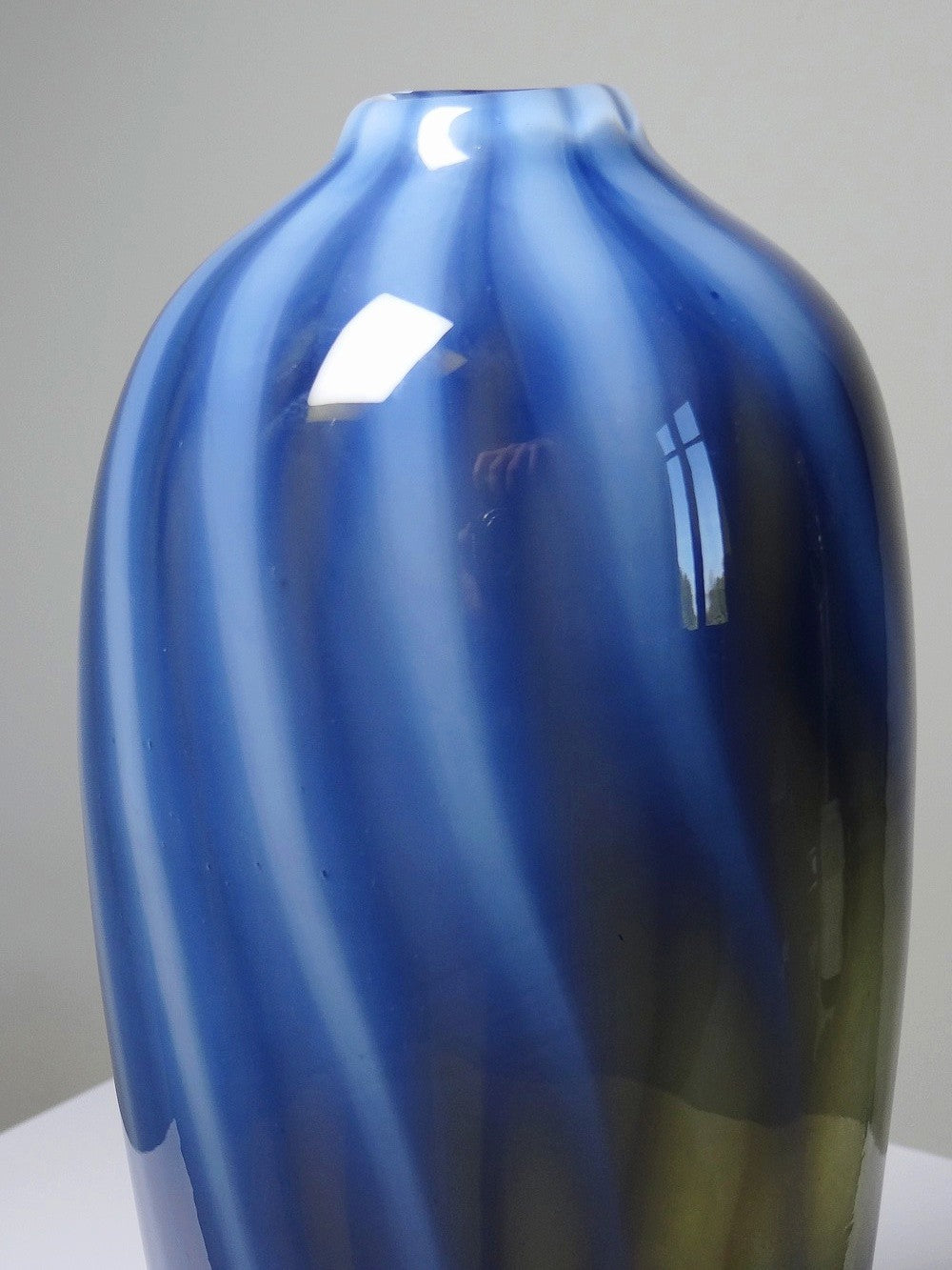 Vintage Vase von Fratelli Toso für Murano blaues Opalglas Rauchglas Soap Bubble Set von 2
