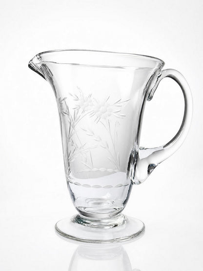 Vintage Glaskrug mit Blumendekor, Böhmen, rad-graviert