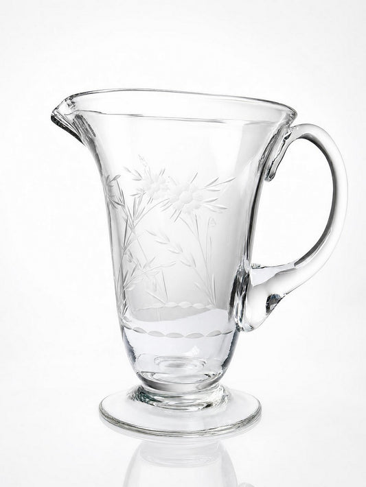 Vintage Glaskrug mit Blumendekor, Böhmen, rad-graviert