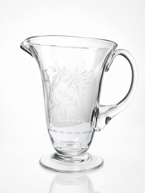 Vintage Glaskrug mit Blumendekor, Böhmen, rad-graviert