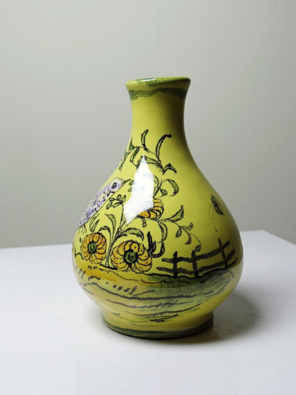Vintage Vase von Henri Siffre für Montpellier, Vogel-Dekor, gelb-lila-orange-grün-schwarz
