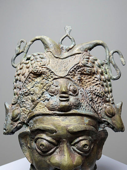 Vintage Maske Bamoun für BraunDekoration Afrikanische Bronze-Maske aus Kamerun
