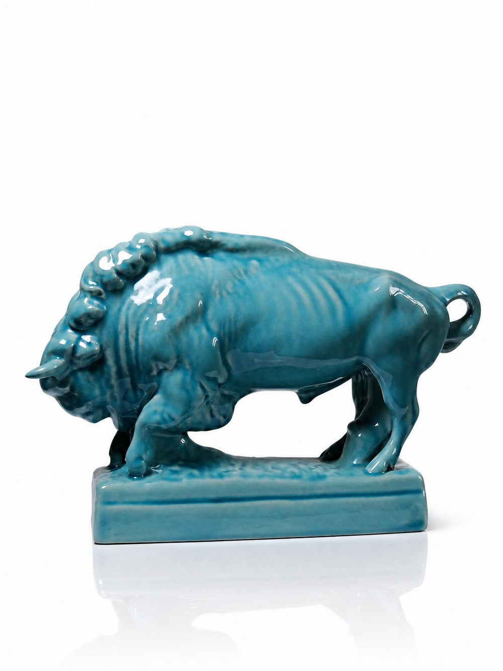 Vintage Bison Skulptur von Zsolnay aus türkis glasierter Keramik