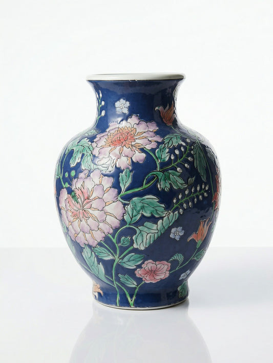 Vintage Vase aus chinesischem Porzellan mit floralem Dekor