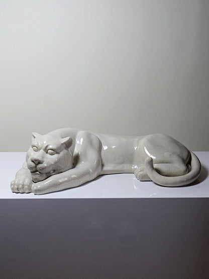 Vintage Panther Figur aus craqueliertem Steingut