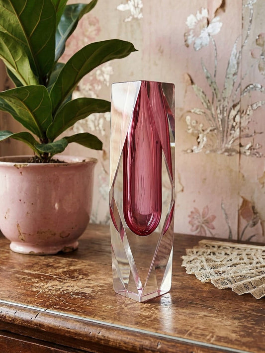 Vintage Vase Sommerso von Flavio Poli oder Alessandro Mandruzzato für Seguso Vetri rosa klar