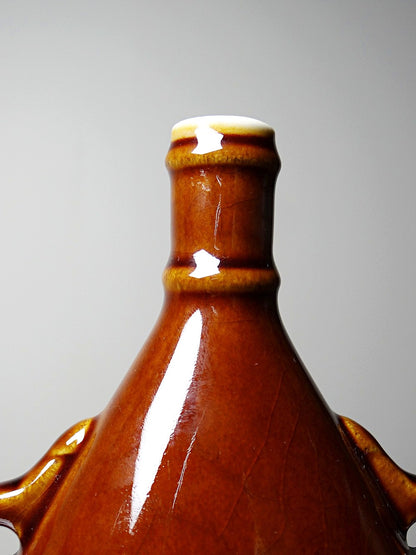 Vintage Keramikflasche braun mit Korkstopfen tabakbraun