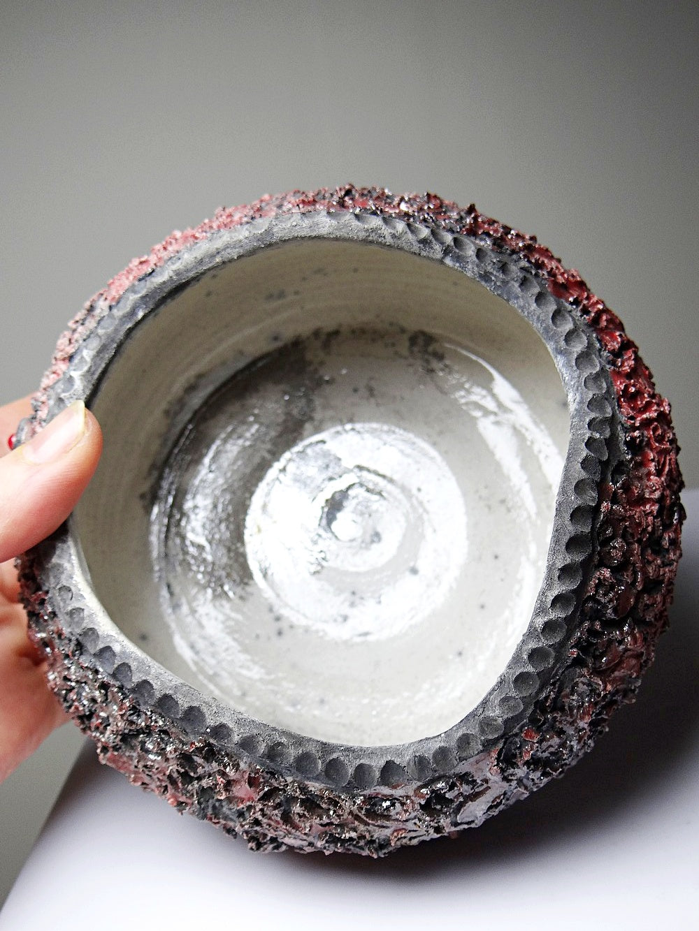 Vintage Schmuckdose RotKunst raku rot grau 2000er