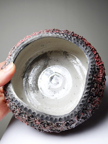 Vintage Schmuckdose RotKunst raku rot grau 2000er
