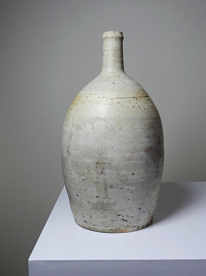 Vintage Steingut Korbflasche aus Puisaye mit Aschelasur