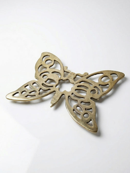 Vintage Untersetzer Papillon Schmetterling aus Messing vergoldet ajouriert goldfarben