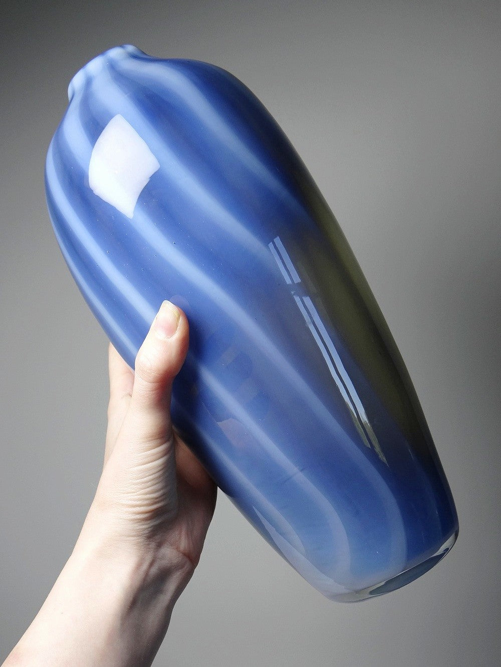 Vintage Vase von Fratelli Toso für Murano blaues Opalglas Rauchglas Soap Bubble Set von 2