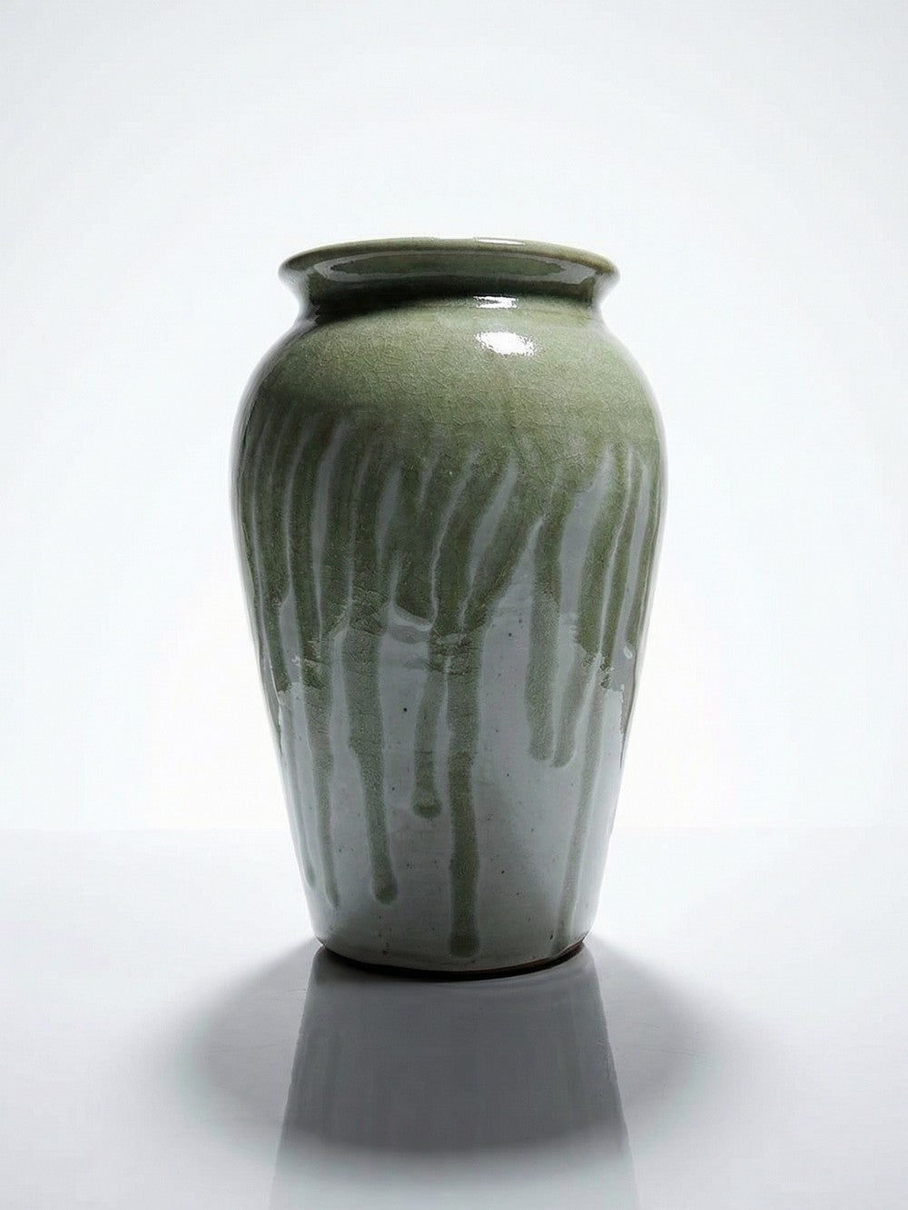Vintage Vase Wabi-Sabi Modernismus, Grünschimmer, Steinzeug, Ash Glaze