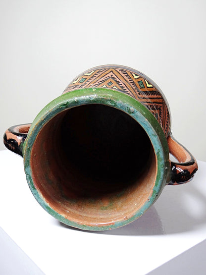 Vintage Vase Safi aus Terrakotta polychrom mit zwei Henkeln